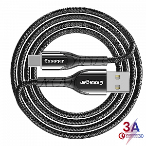 Зарядный кабель Zink чёрный с подсветкой ESSAGER USB Type-C 3A 1метр(PS) synthetic.ua - Фото 1