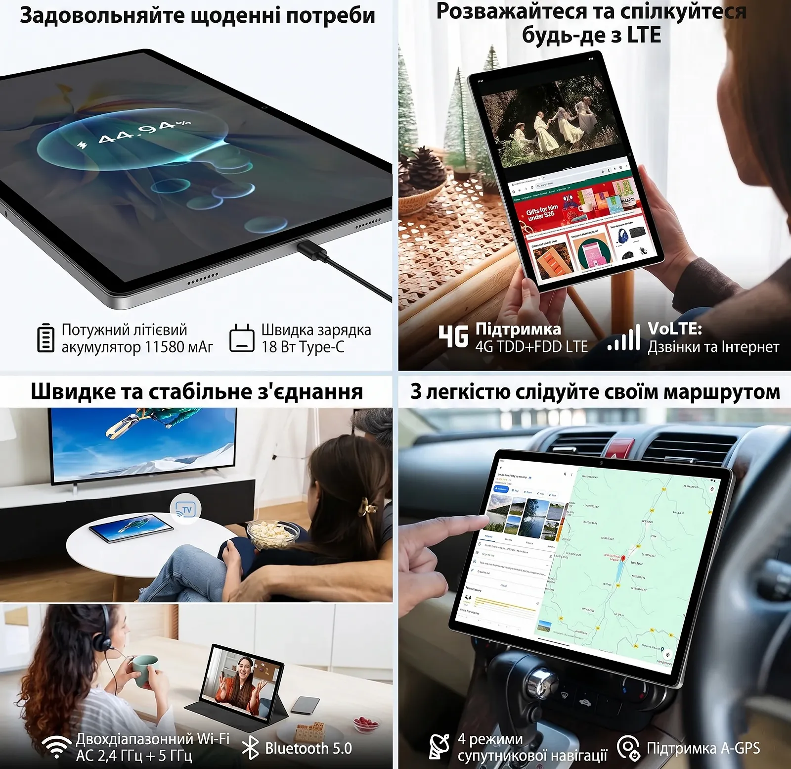 Планшет 14" 2K MAXLEGEN M708 12+24/256GB 4G 2SIM Android 15 11580 mAh Черный-серый, фото №5