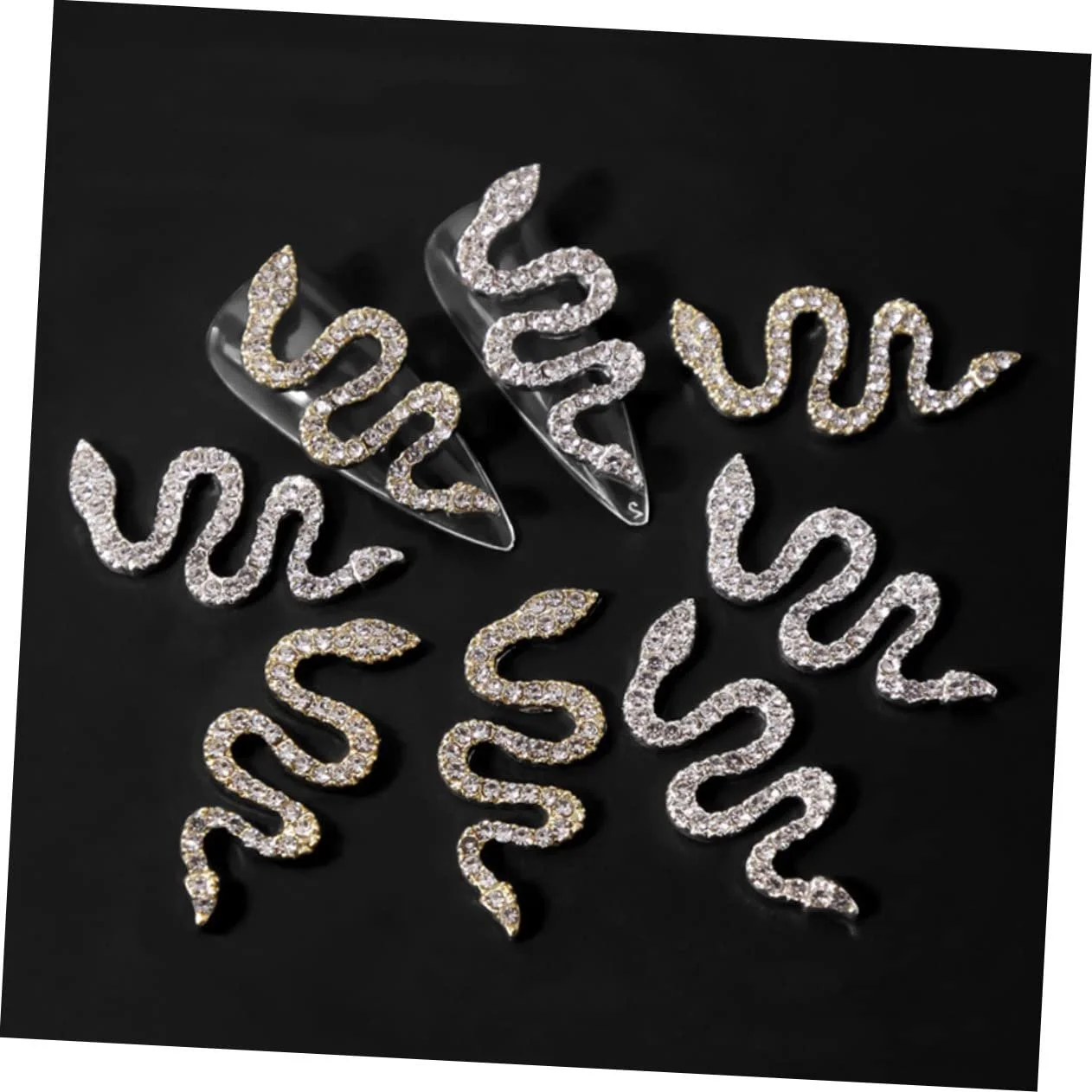 Набор из 4 змеиных сверл для ногтей из страз, подвеска для ногтей в форме креста, серебряные панк аксессуары, украшения для ногтей, набор для ногтей, аксессуары для маникюра, украшения для маникюра, изделия для ногтей, фото №5