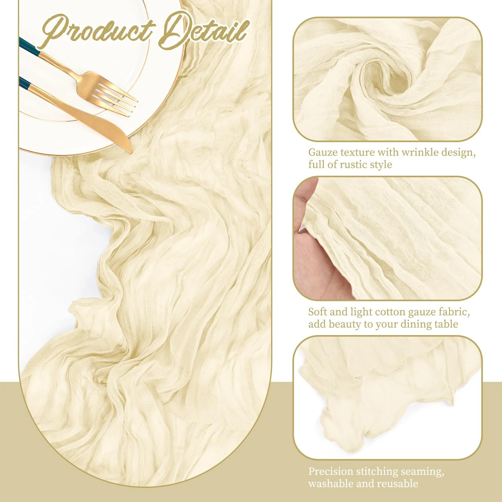 Ранер Cheesecloth Rustic Boho 16 шт. 55 x 300 см Ivory, фото №3