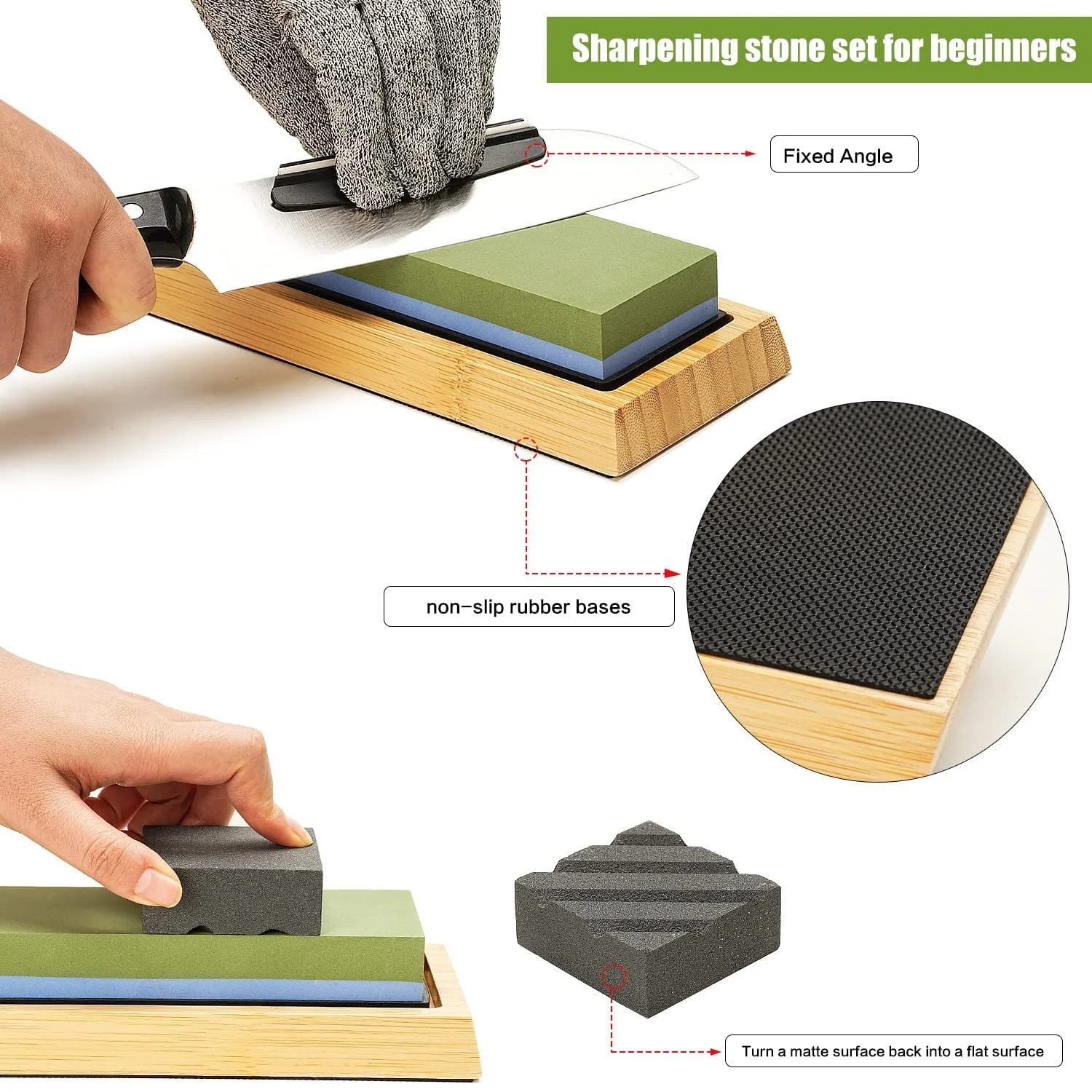 Точильний камінь Набір 1000/6000 Grit з тримачем та захисними рукавичками, фото №4