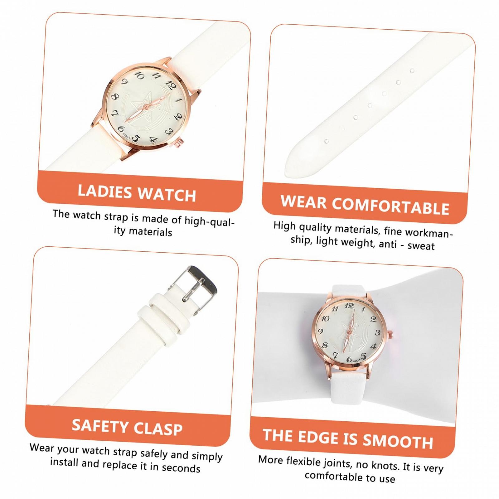 Женские Часы WRITWAA Золотые с Белым Ремешком из Искусственной Кожи PU, фото №6