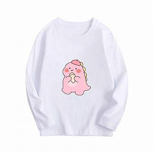 Детская футболка с длинными рукавами с принтом динозавра, конфетные цвета, круглый вырез, для детей постарше. Теплый повседневный свитшот с длинными рукавами и круглым вырезом. - Фото 1