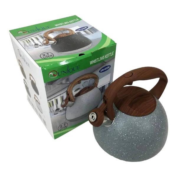 Чайник из нержавеющей стали с гранитным покрытием со свистком 2,7л UNIQUE UN-5306 Светло-серый гранит, фото №1 Чайник из нержавеющей стали с гранитным покрытием со свистком 2,7л UNIQUE UN-5306 Светло-серый гранит, фото №1