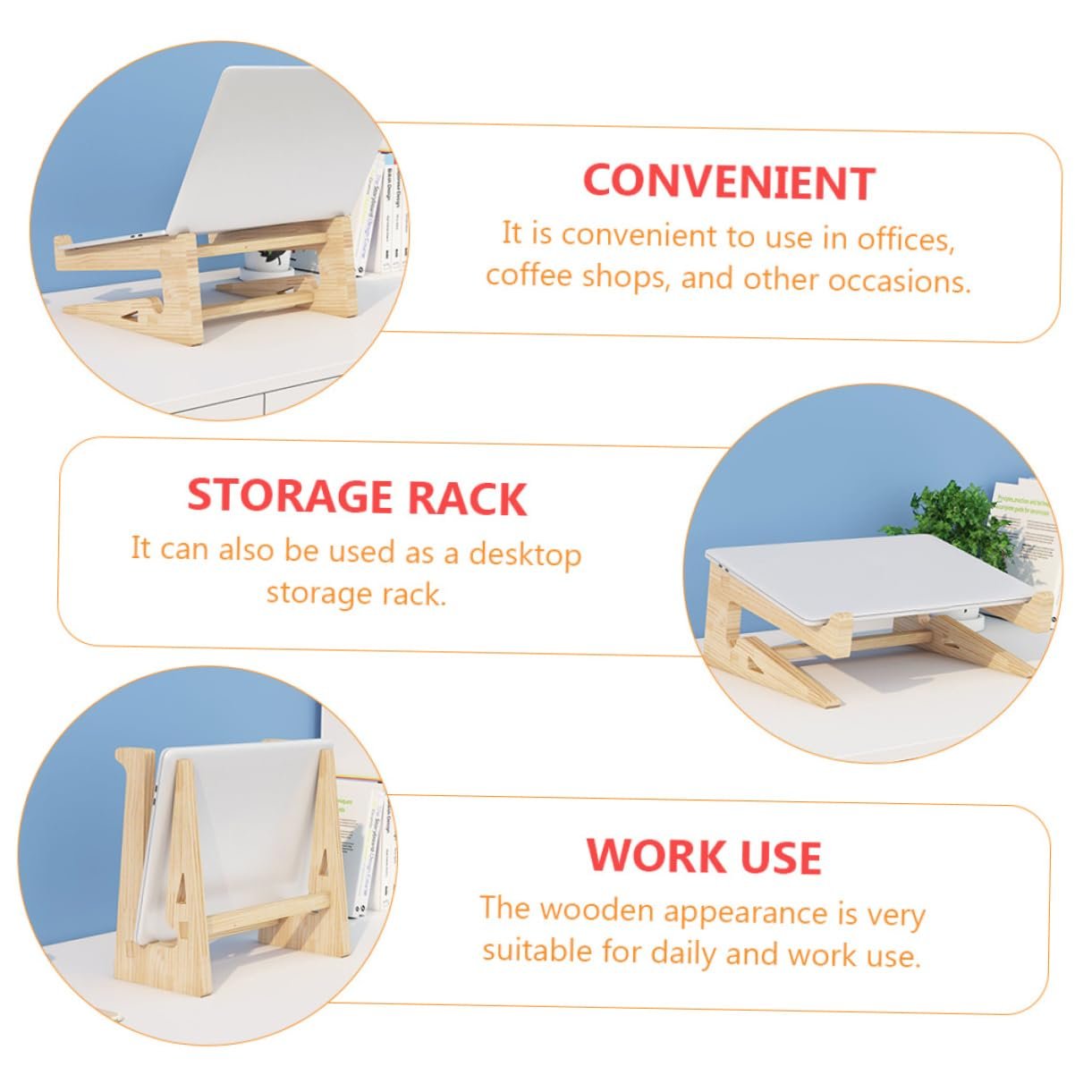 Підставка Деревʼяна HOMSFOU Регульована по висоті для ноутбуків, Сприяє здоровій поставі, фото №8