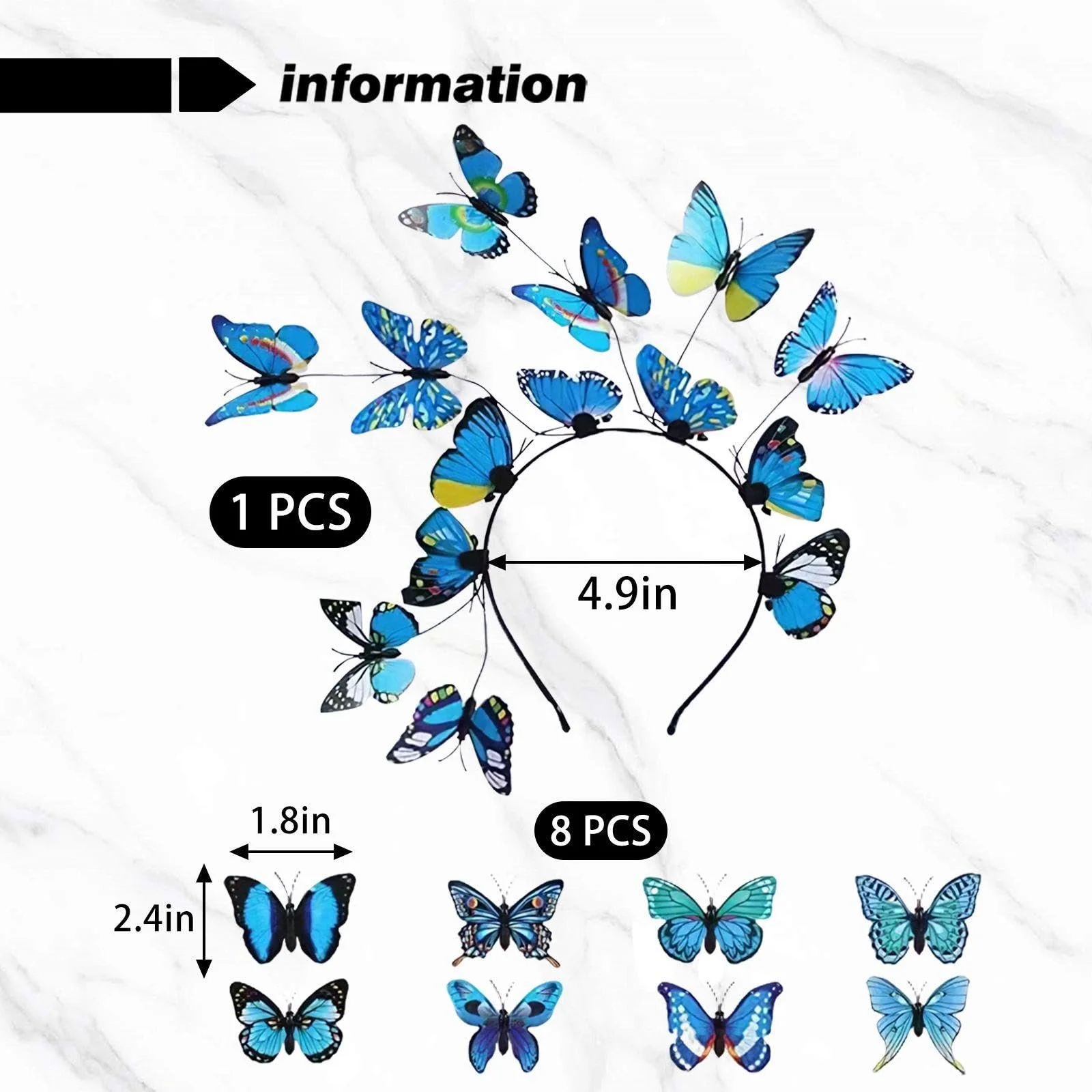 Обруч для волосся з блакитними метеликами, фото №2