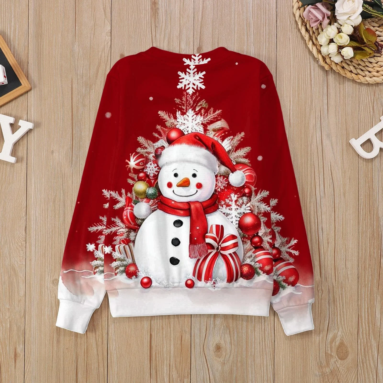 Рождественский джемпер Детский 104 для девочек, свитшот для девочек 152 Рождественский джемпер Модный Милый С принтом Круглый вырез Капюшон Длинный рукав, фото №2