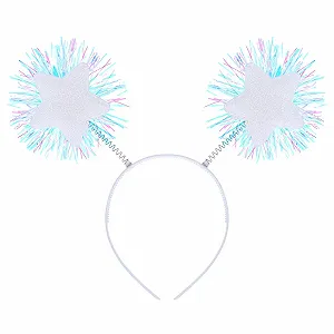 Обруч для волосся з фольгованими смужками, помпоном і блискучими зірками, білий - Фото 1