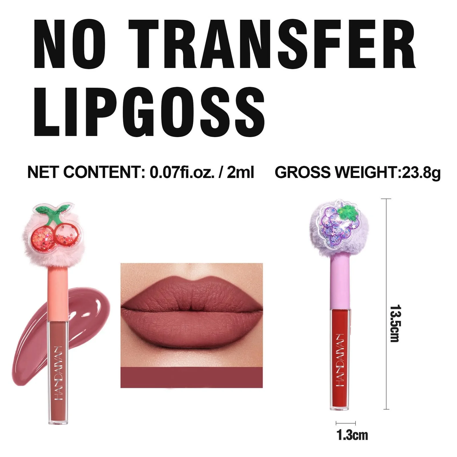 Блеск для губ Матовый Фруктовый Плюшевый Водостойкая Стойкая Жидкая помада Легкая Натуральная Крем для кожи Высокопигментированный Не липкий Тинт для губ для женщин 2 шт, фото №7