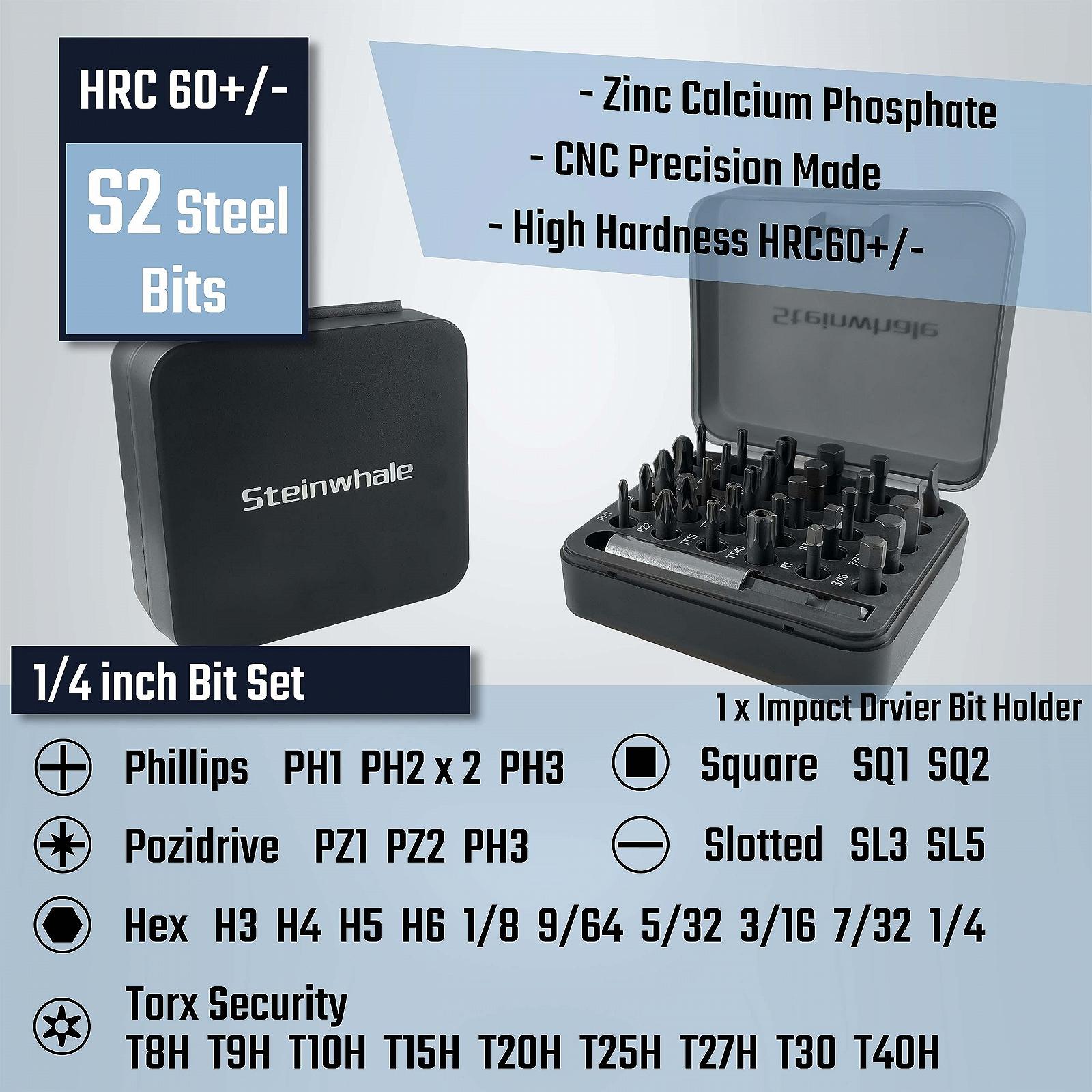 Комплект викруток Steinwhale 32 в 1 Ratchet з штовхаючою викидною розширювальною штангою, тріскачкою на 48 зубців, нековзкою м'якою рукояткою, магнітотримачем для біт, 30 шт. біт з S2 сталі, фото №6