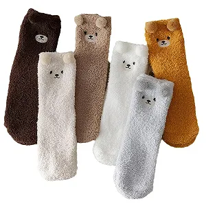 Носки Пушистые Женские Зимние 6 пар Мультяшная Вышивка Белый, бежевый, светлый synthetic.ua - Фото 1