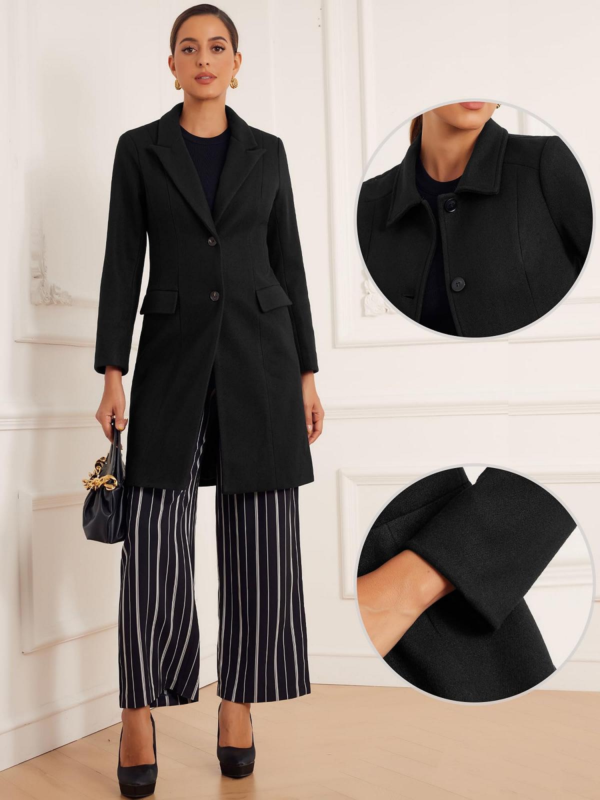 Пальто Allegra K с лацканами, карманами, на пуговицах, элегантное, зимнее, с длинными рукавами, фото №2 Пальто Allegra K с лацканами, карманами, на пуговицах, элегантное, зимнее, с длинными рукавами, фото №2