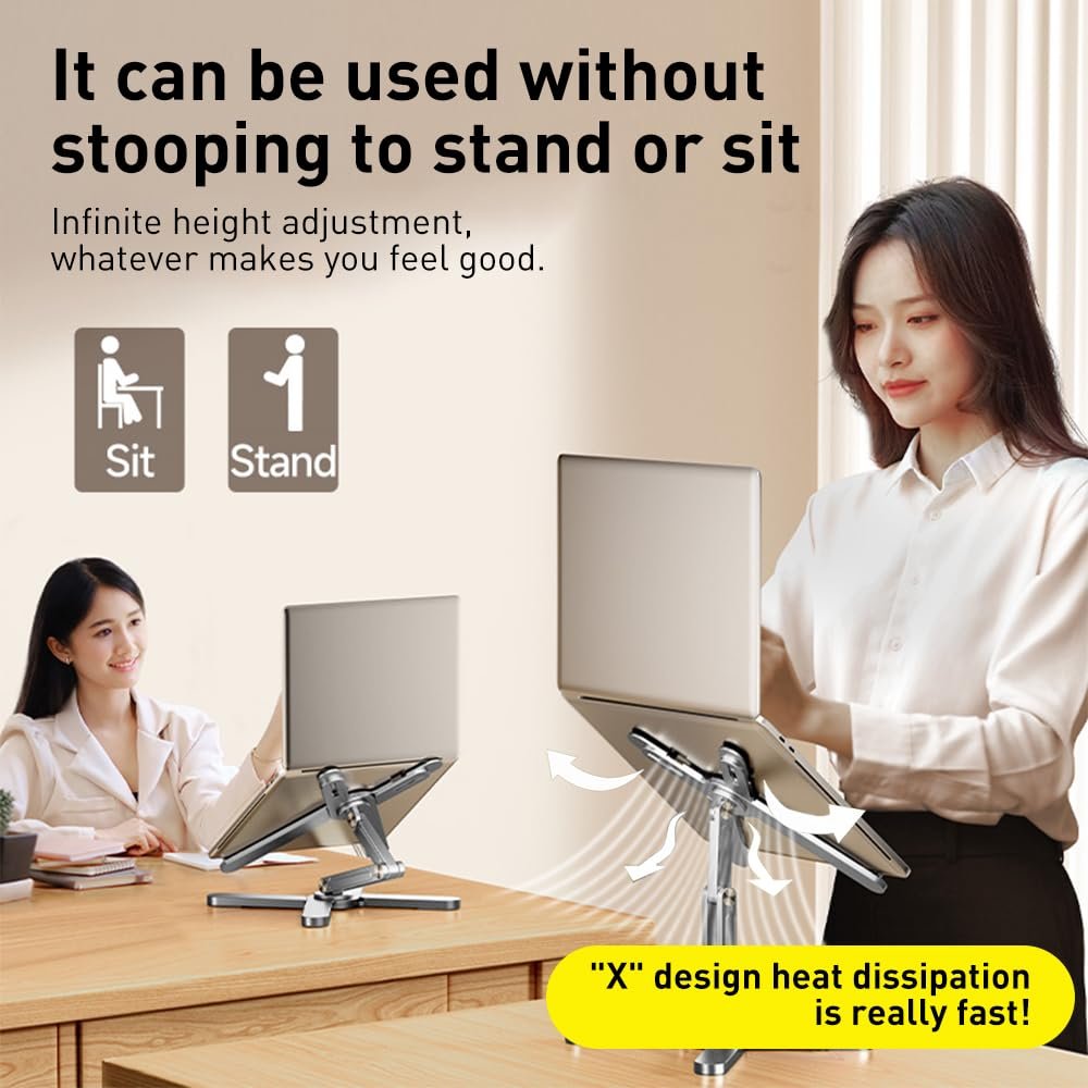 Подставка для ноутбука X-образная с вращающимся на 360 градусов основанием, складной держатель для компьютера с регулируемой высотой, алюминиевая подставка для ноутбука, совместимая с iPad, MacBook 11-16 дюймов, фото №5 Подставка для ноутбука X-образная с вращающимся на 360 градусов основанием, складной держатель для компьютера с регулируемой высотой, алюминиевая подставка для ноутбука, совместимая с iPad, MacBook 11-16 дюймов, фото №5