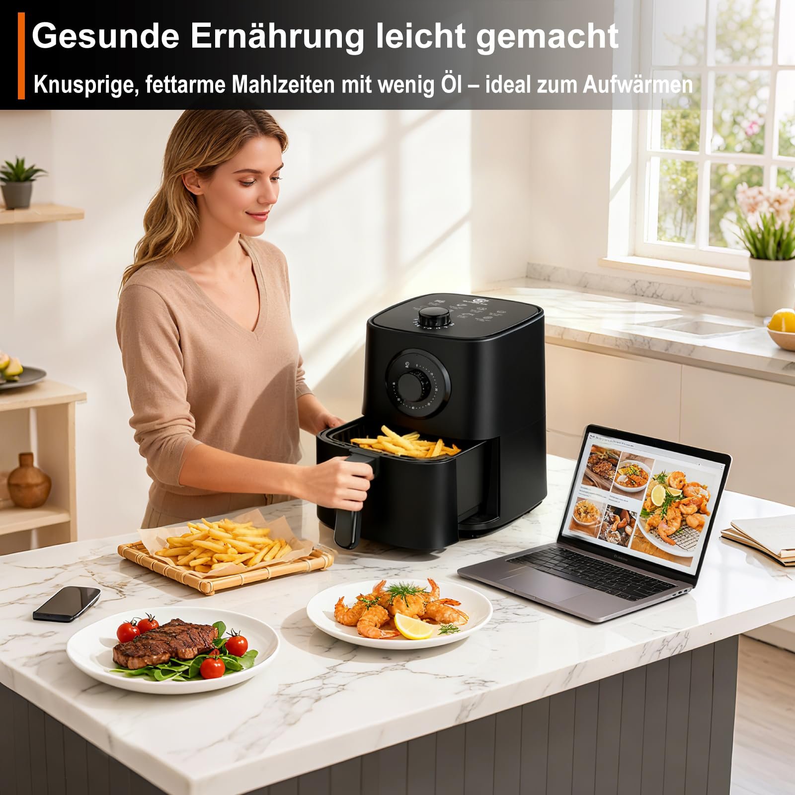 Мультипіч Mini Airfryer 2.5 л 1000 Вт ручний таймер Чорна, фото №8 Мультипіч Mini Airfryer 2.5 л 1000 Вт ручний таймер Чорна, фото №8