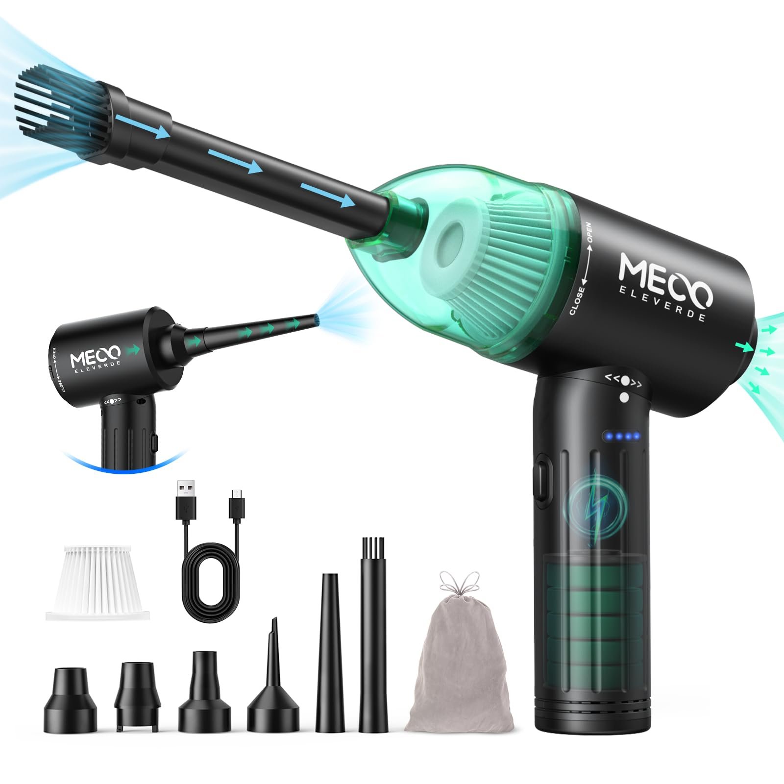 Подвидувка и пылесос 2 в 1 MECO ELEVERDE 90000 об/мин 12 кПа 3 скорости Type-C, фото №1