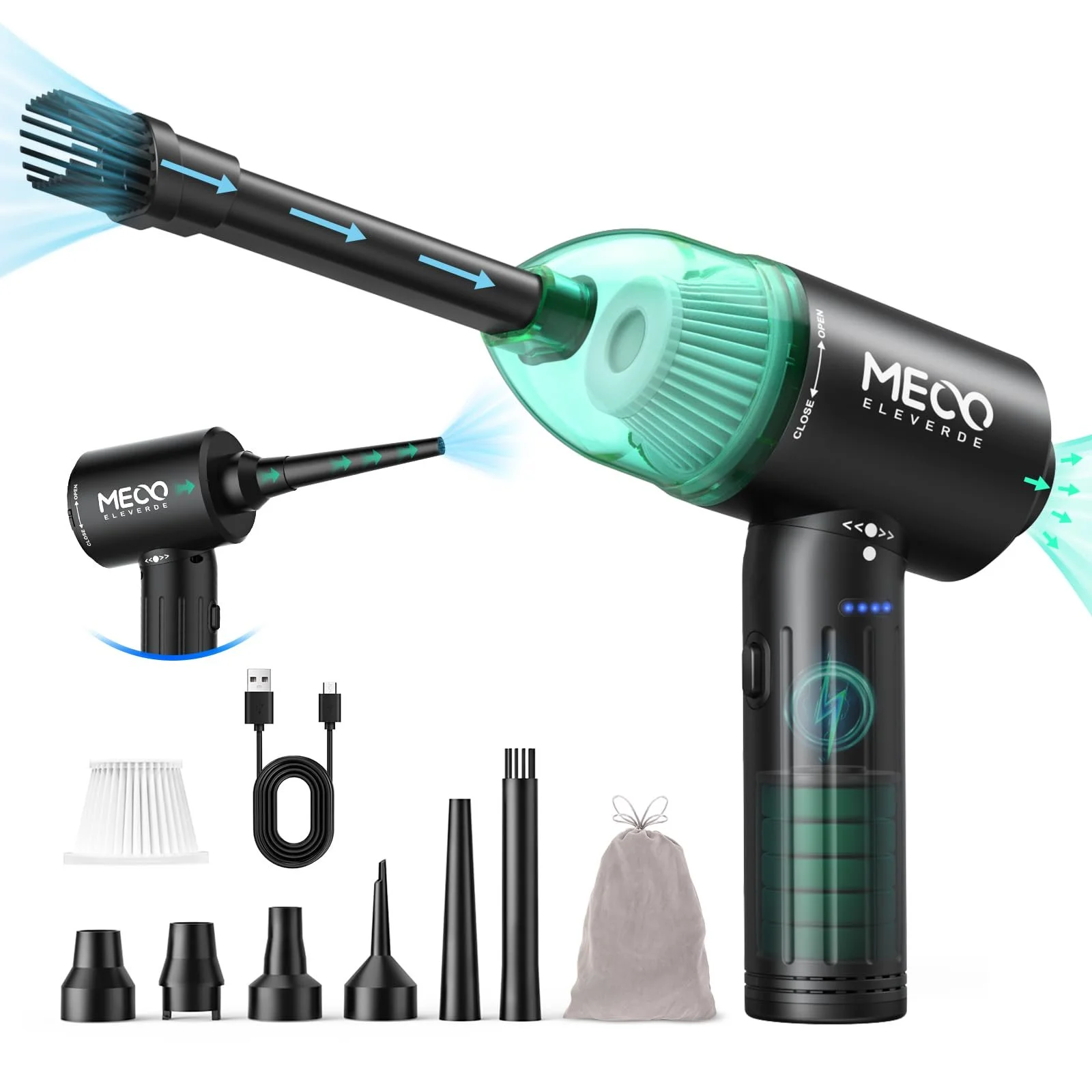Повітродувка та пилосос 2 в 1 MECO ELEVERDE 90000 об/хв 12 кПа 3 швидкості Type-C, фото №1