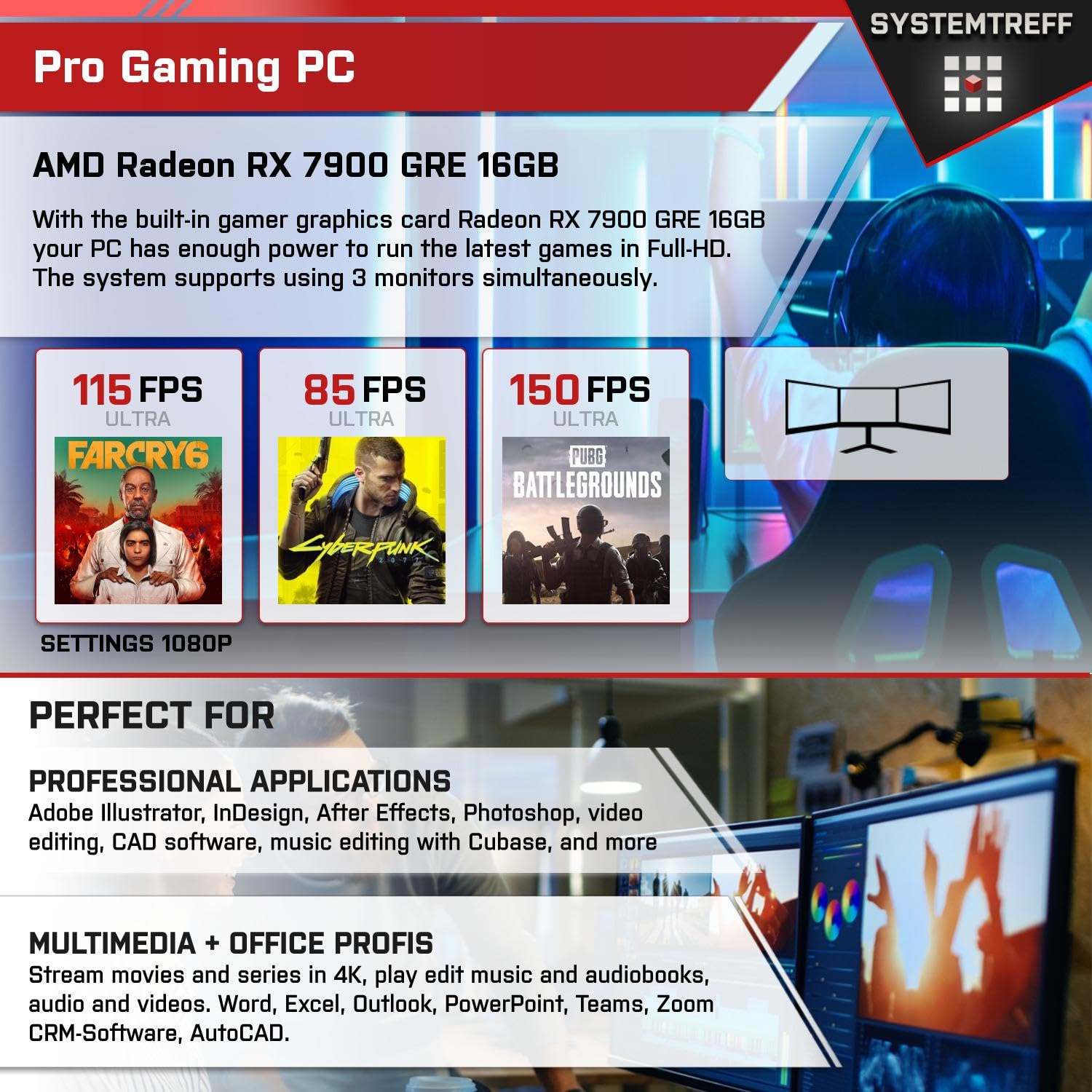 Системний блок SYSTEMTREFF Gaming PC AMD Ryzen 7 7800X3D 8x5GHz AMD Radeon RX 7900 GRE 16GB DX12 1TB M.2 NVMe 32GB DDR5 RAM WLAN, фото №5 Системний блок SYSTEMTREFF Gaming PC AMD Ryzen 7 7800X3D 8x5GHz AMD Radeon RX 7900 GRE 16GB DX12 1TB M.2 NVMe 32GB DDR5 RAM WLAN, фото №5