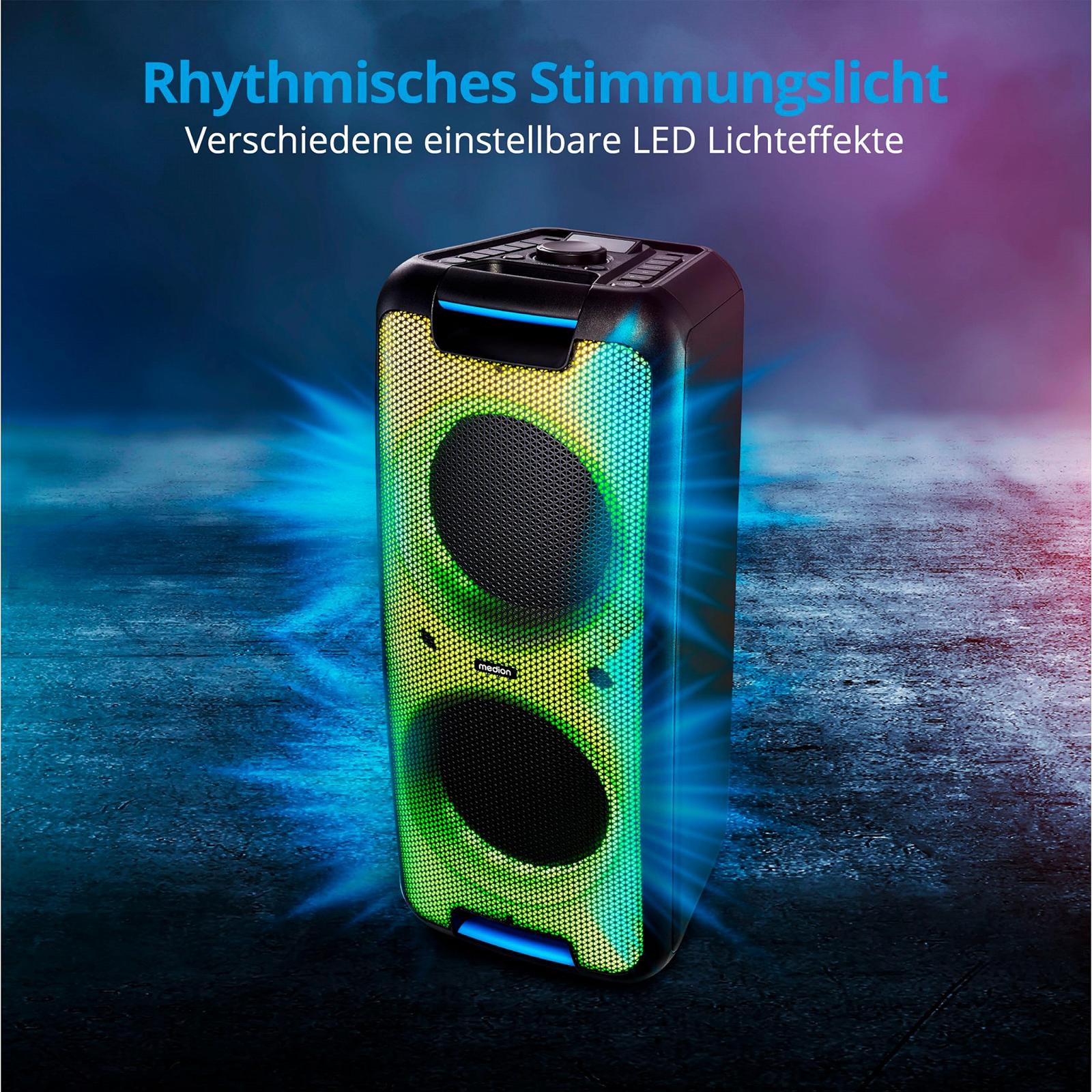 Система звука MEDION P61080 Party с микрофоном Bluetooth 2 x 450 Вт цветной LED, фото №4 Система звука MEDION P61080 Party с микрофоном Bluetooth 2 x 450 Вт цветной LED, фото №4