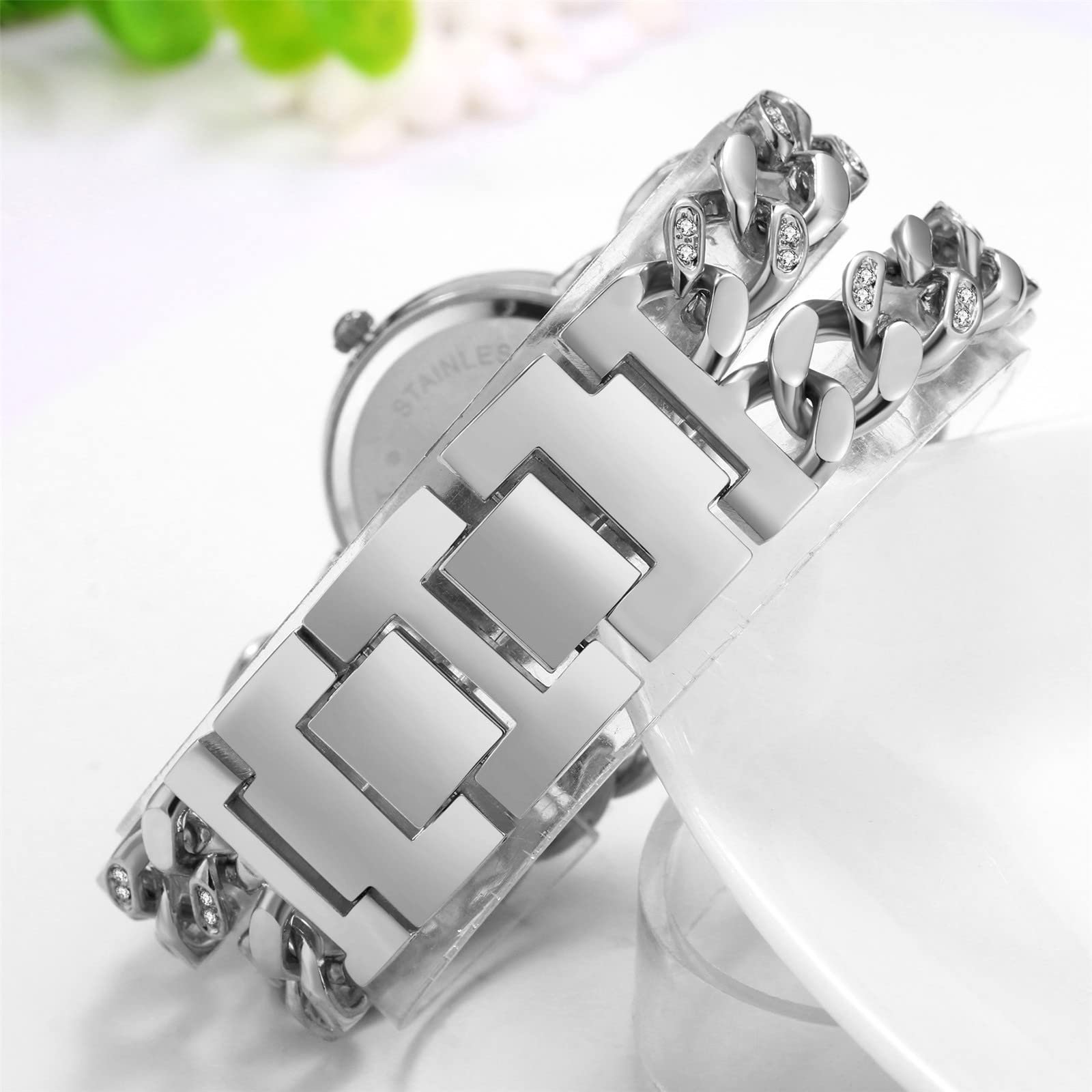 Женские часы JewelryWe Элегантные аналоговые кварцевые 30 м водонепроницаемые со стразами круглые повседневные с двойной цепочкой металлический браслет и люминесцентные стрелки Золотой/Серебряный, фото №3