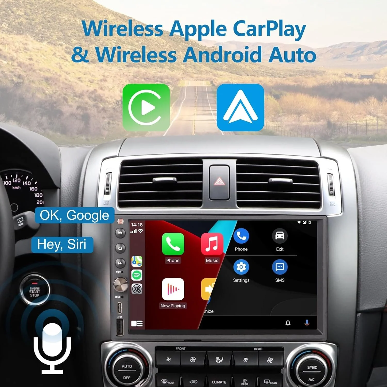 Автомагнитола YZKONG / 7" / Сенсорная / Apple CarPlay / Android Auto / Bluetooth / GPS / USB / 2DIN, фото №2
