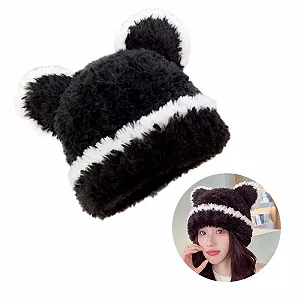 Шапка Ведмедик Ldabrye Зимова З хутряними вушками для дівчат Y2K synthetic.ua - Фото 1