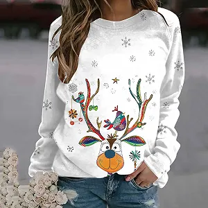 Женский Рождественский Свитшот Рождественский Пуловер Элегантный Шик Модный Повседневный Рождественский с принтом Круглый вырез Длинный рукав Свободный Свитер synthetic.ua - Фото 1