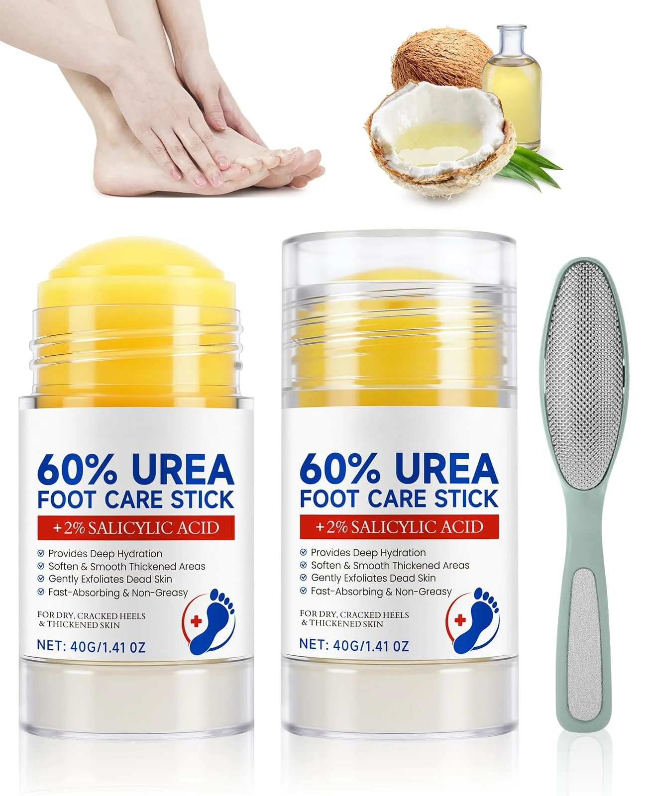 Крем для ног для очень сухой кожи с 60% мочевины 2 х 40 г и терка для стоп, фото №1