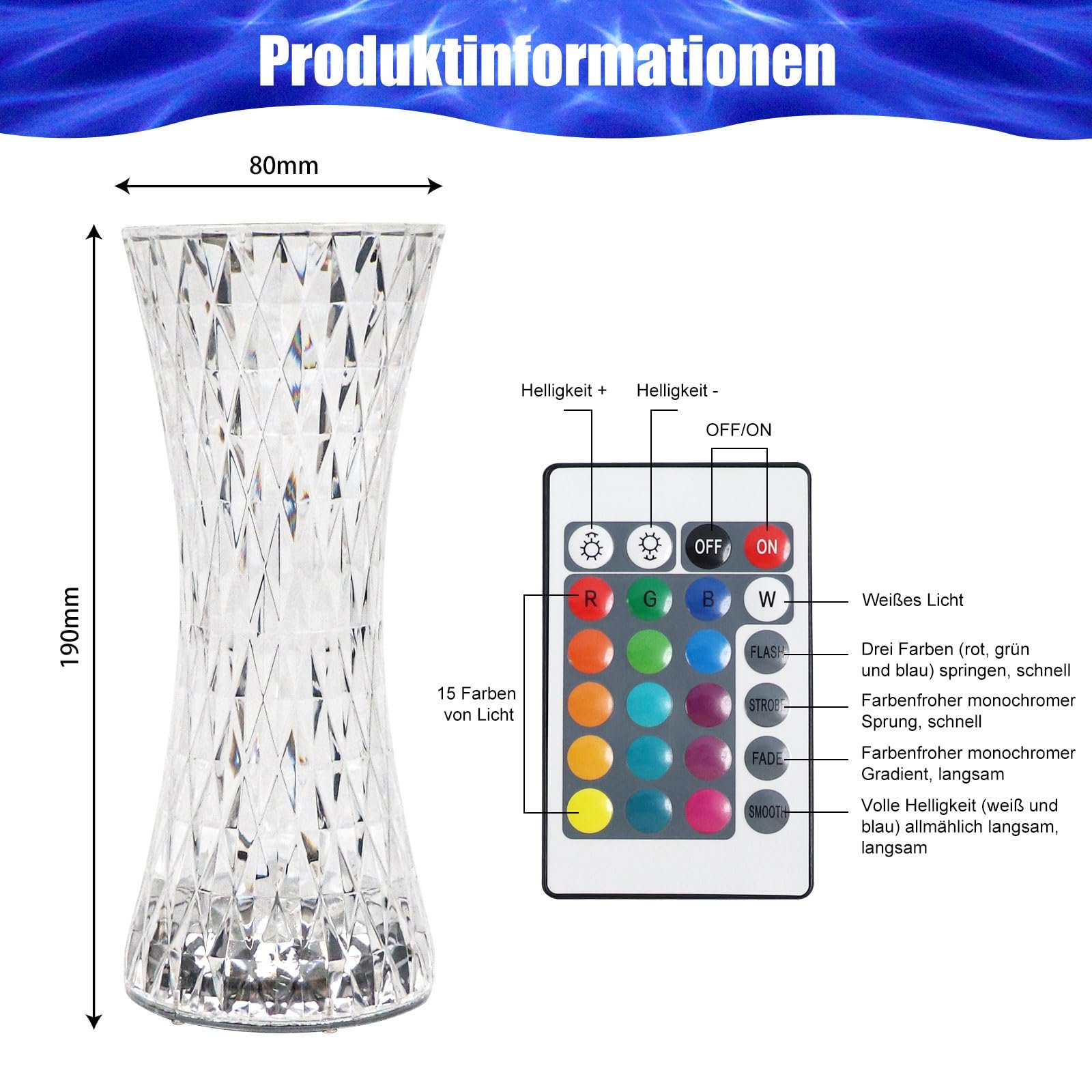 Настільна лампа EXTRASTAR LED Crystal RGB з пультом ДК Сенсорна Акумуляторна, фото №8