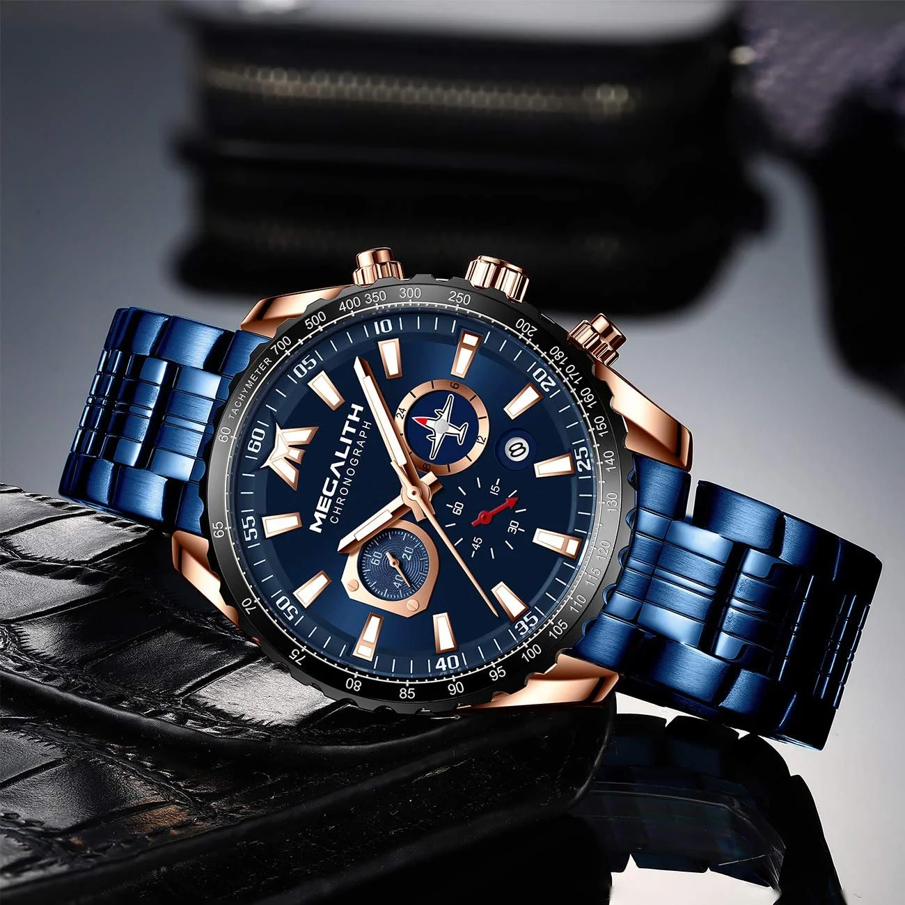 Годинник MEGALITH Чоловічий з нержавіючої сталі Хронограф Великий з датою, фото №7