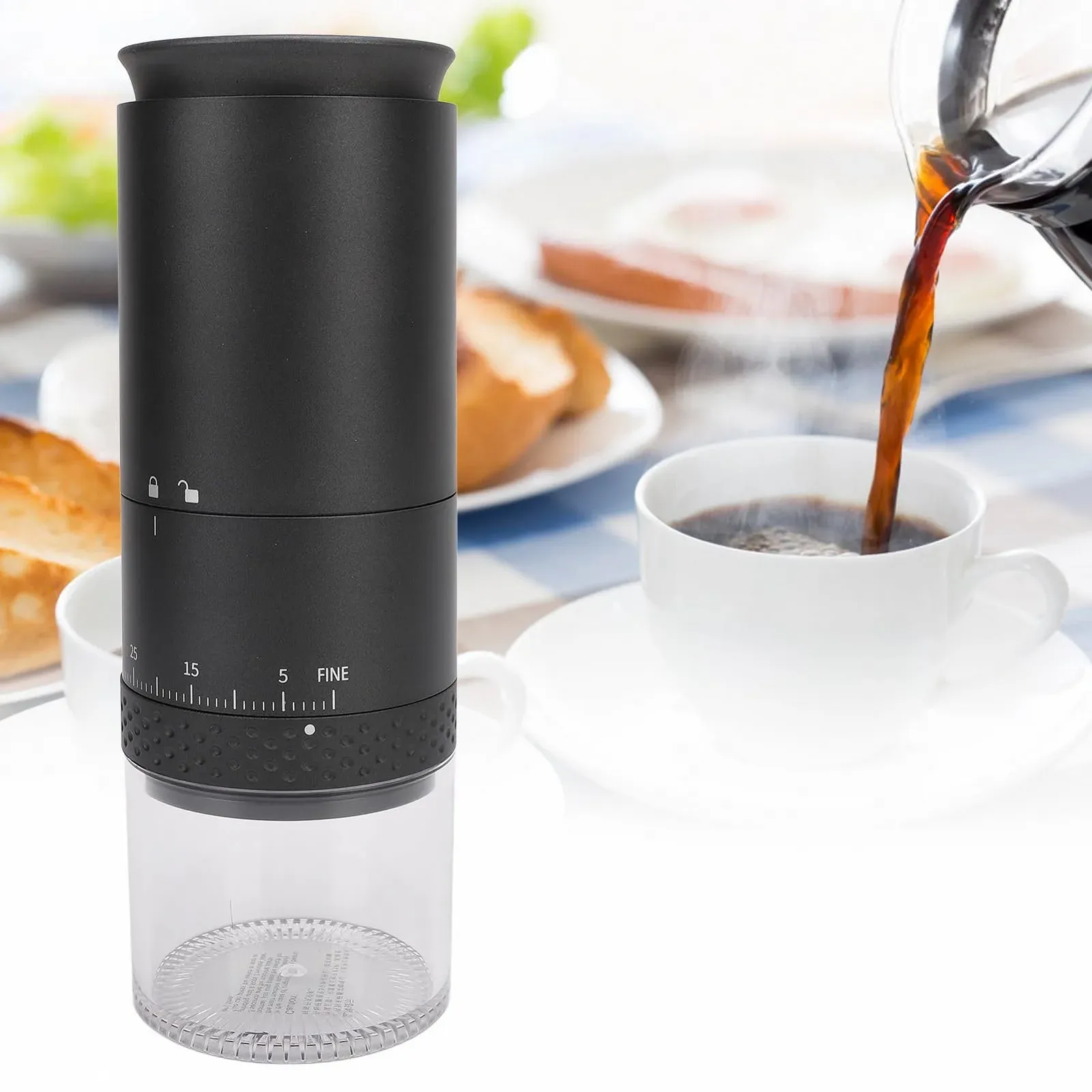 Електрична кавомолка, USB акумуляторна, 38 налаштувань помелу, компактна та легка, Чорний, фото №4
