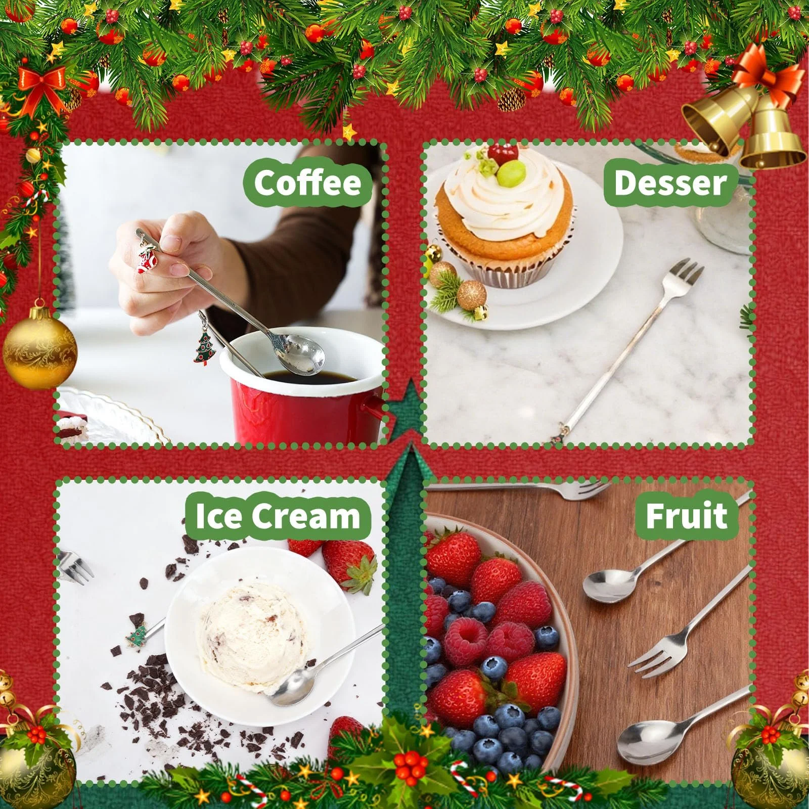 Набір Різдвяних Ложок і Виделок для Торта (12 шт), фото №5