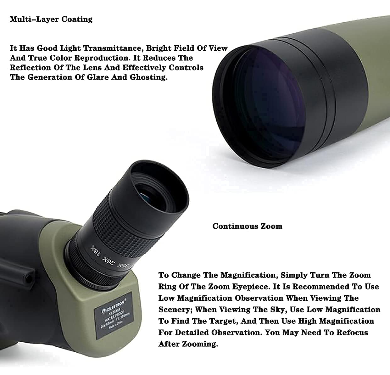 Телескоп Super-Telezoom 22-66X100 Монокуляр Телескоп Bak4 Призма Водонепроницаемый Зеленый, фото №4