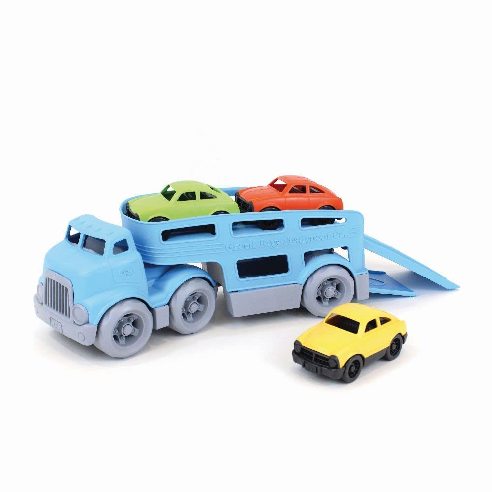 Іграшка Green Toys Двоповерховий Автовоз з Двома Працюючими Пандусами, Знімний Трейлер і Три Міні Машинки, фото №1