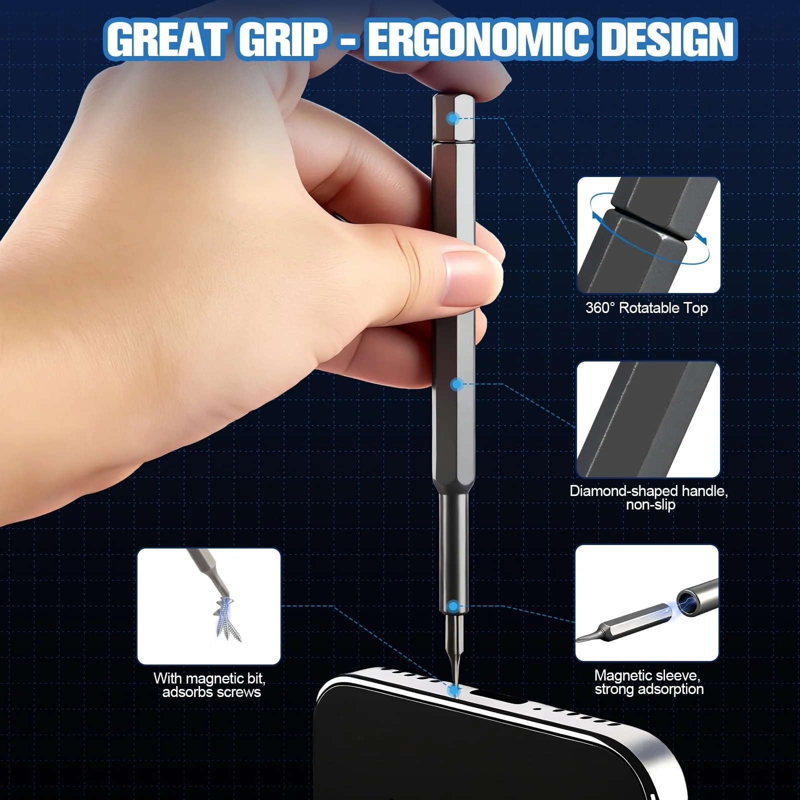 Набір міні-викруток 25 в 1 прецизійний магнітний для електроніки та годинників, фото №2