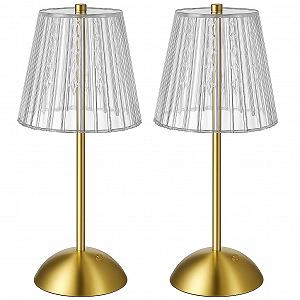 Настільна лампа N-L-E Elegant LED з акумулятором та USB-C, 3 кольори світла, димована, теплий білий, бездротова, прозорий акриловий плафон, золотиста алюмінієва основа - Фото 1