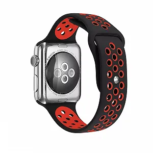Ремешок спортивный с перфорацией Primo для Apple Watch 38mm 40mm S/M 110mm Black Red - Фото 1
