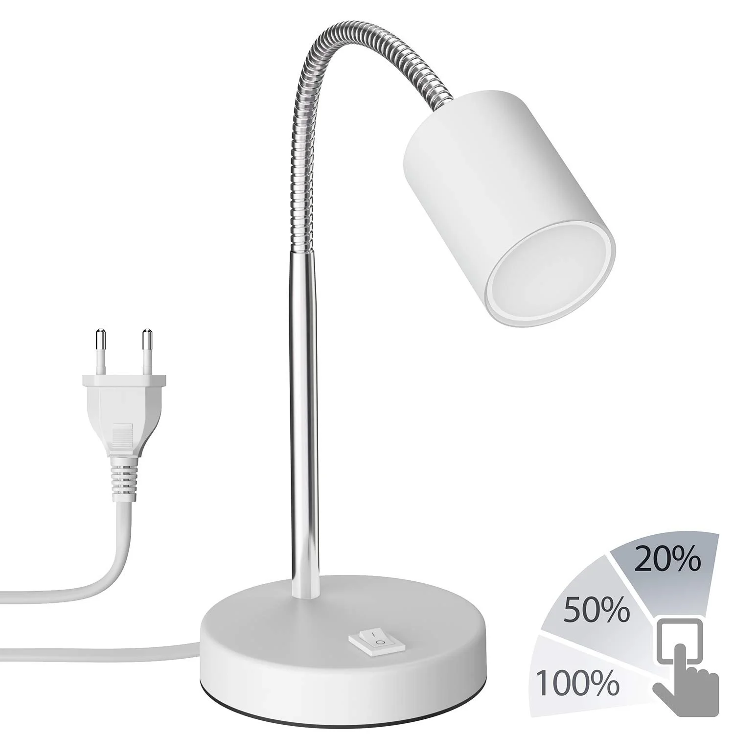 Настільна лампа ledscom.de Waika з гнучкою стійкою та перемикачем White Matt + LED лампа 3 рівні яскравості 609лм Білий матовий, фото №2