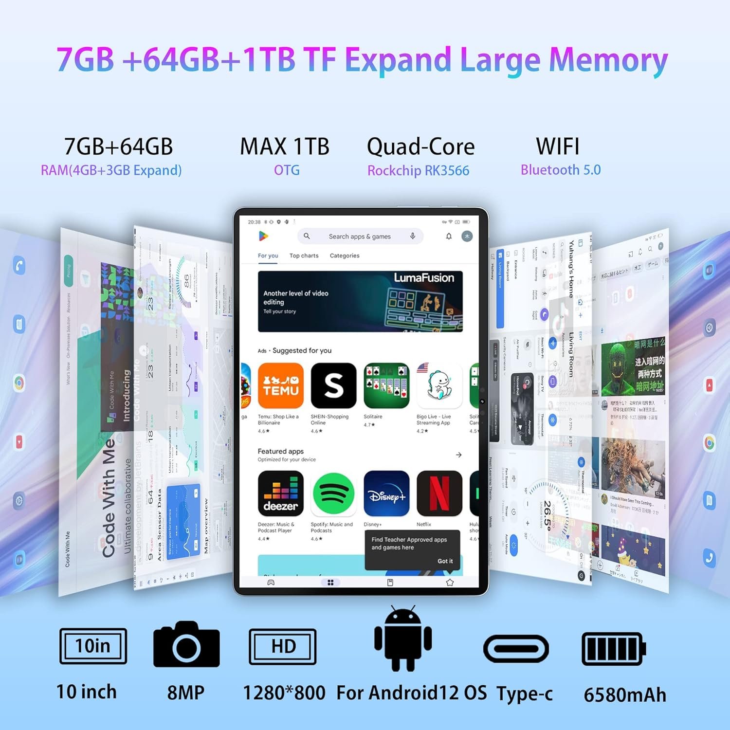 Планшет 10" Oscal Pad 70 4+3/64Gb 4 ядра Android 12 6580 mAh Grey, фото №4