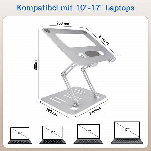 Подставка для ноутбука Регулируемая по высоте, Держатель для ноутбука для всех ноутбуков от 10 до 17 дюймов, Стабильная и нескользящая Cеребристо-серый synthetic.ua - Фото 1