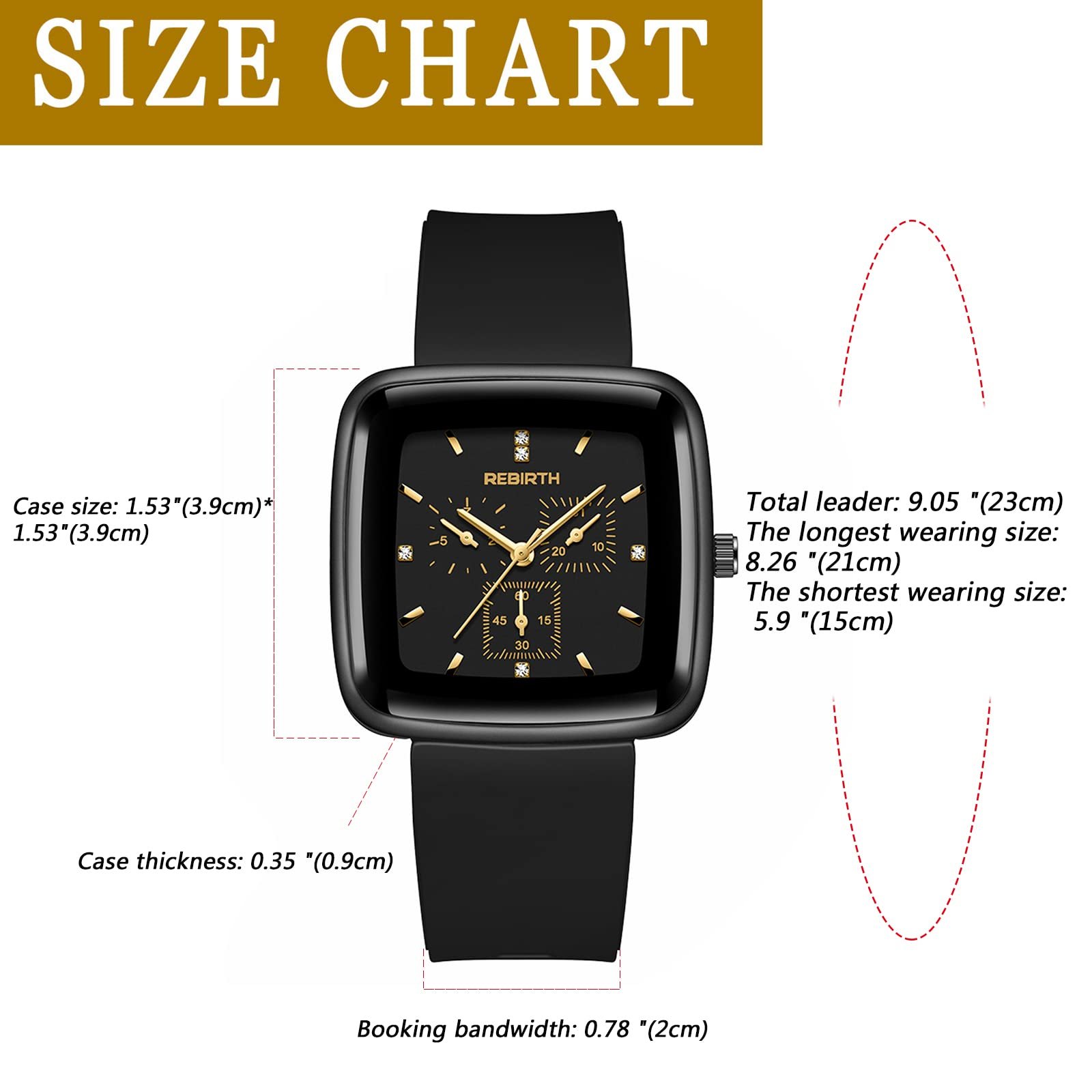 Годинник Кварцовий Аналоговий JewelryWe Чоловічий/Жіночий з Квадратним Циферблатом та Силіконовим Ремінцем, Водонепроникний до 30 метрів, фото №6