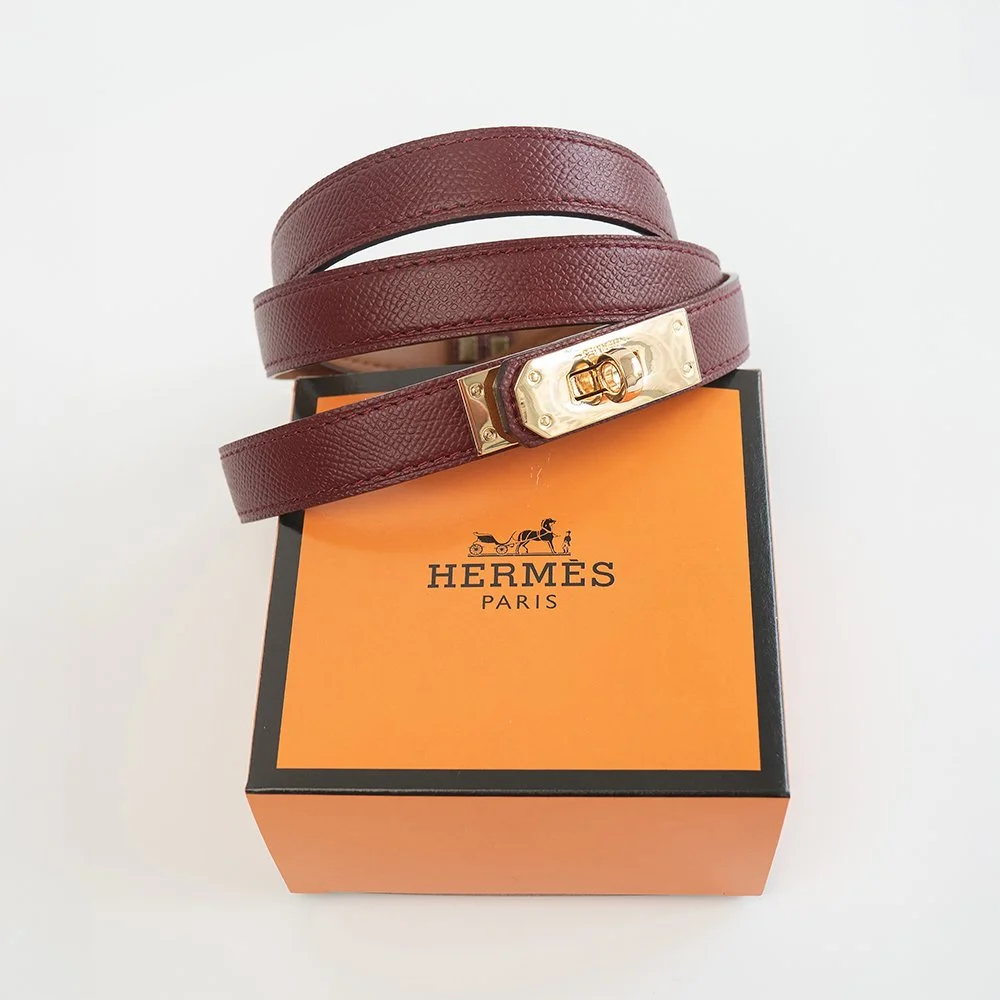 Женский тонкий бордовый ремень Hermes, фото №5