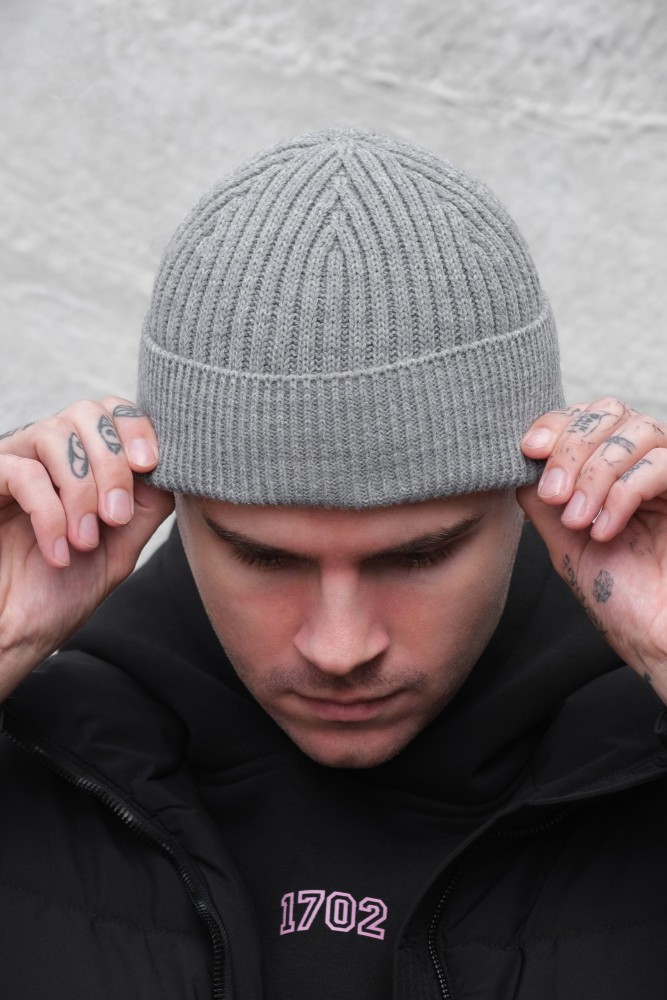 Утеплена трикотажна шапка біні докер на флісі Without Gvido gray, фото №1