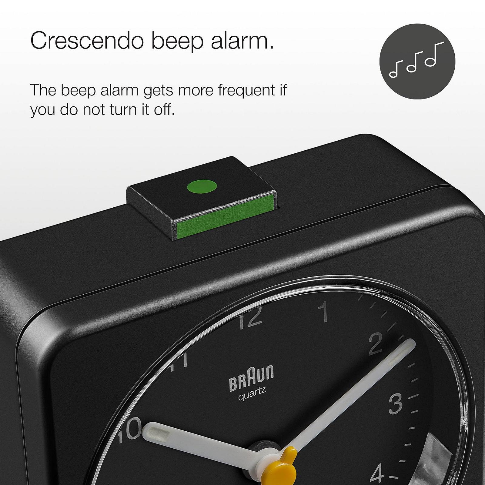 Будильник Аналоговый Braun Classic BC03B с Функцией Откладывания Сигнала и Подсветкой, Тихий Кварцевый Механизм, Нарастающий Сигнал, Черный, фото №3