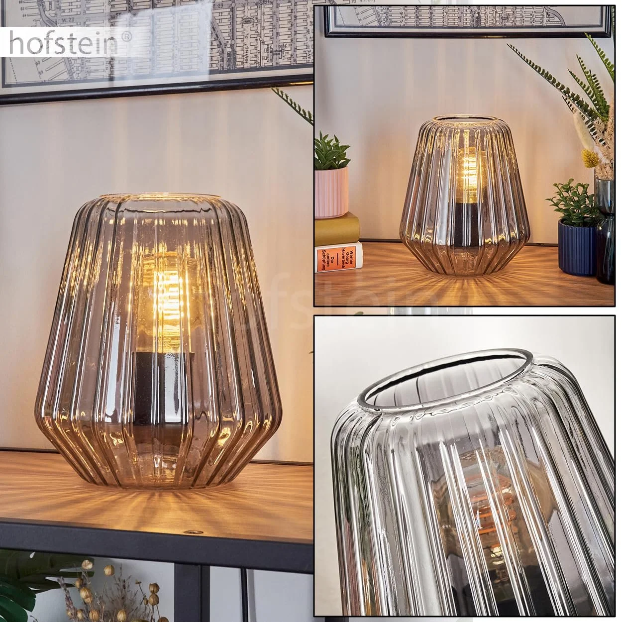 Настільна лампа Telhais Метал / Скло Дизайн зі скляним плафоном (діаметр 17 см) та вимикачем на кабелі 1 x E27 Димчастий / Чорний, фото №2