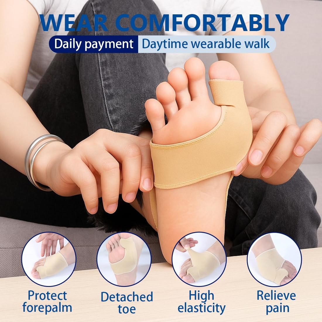 Шкарпетки Hallux Valgus (2 шт.) з силіконовими подушечками. Універсальний розмір для денного та нічного використання., фото №5