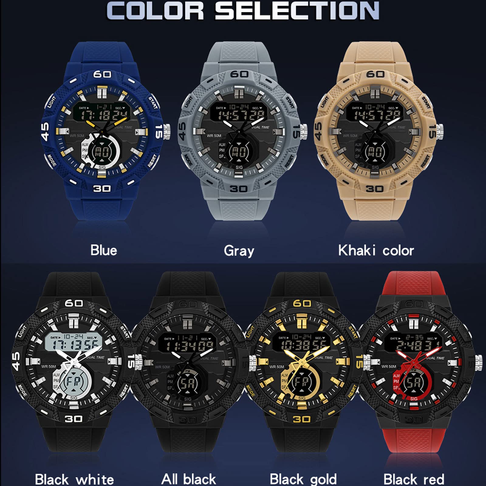 Годинник findtime Цифровий Аналоговий Чоловічий 5ATM Світлодіодне підсвічування 12/24H Будильник Хронометр, фото №7