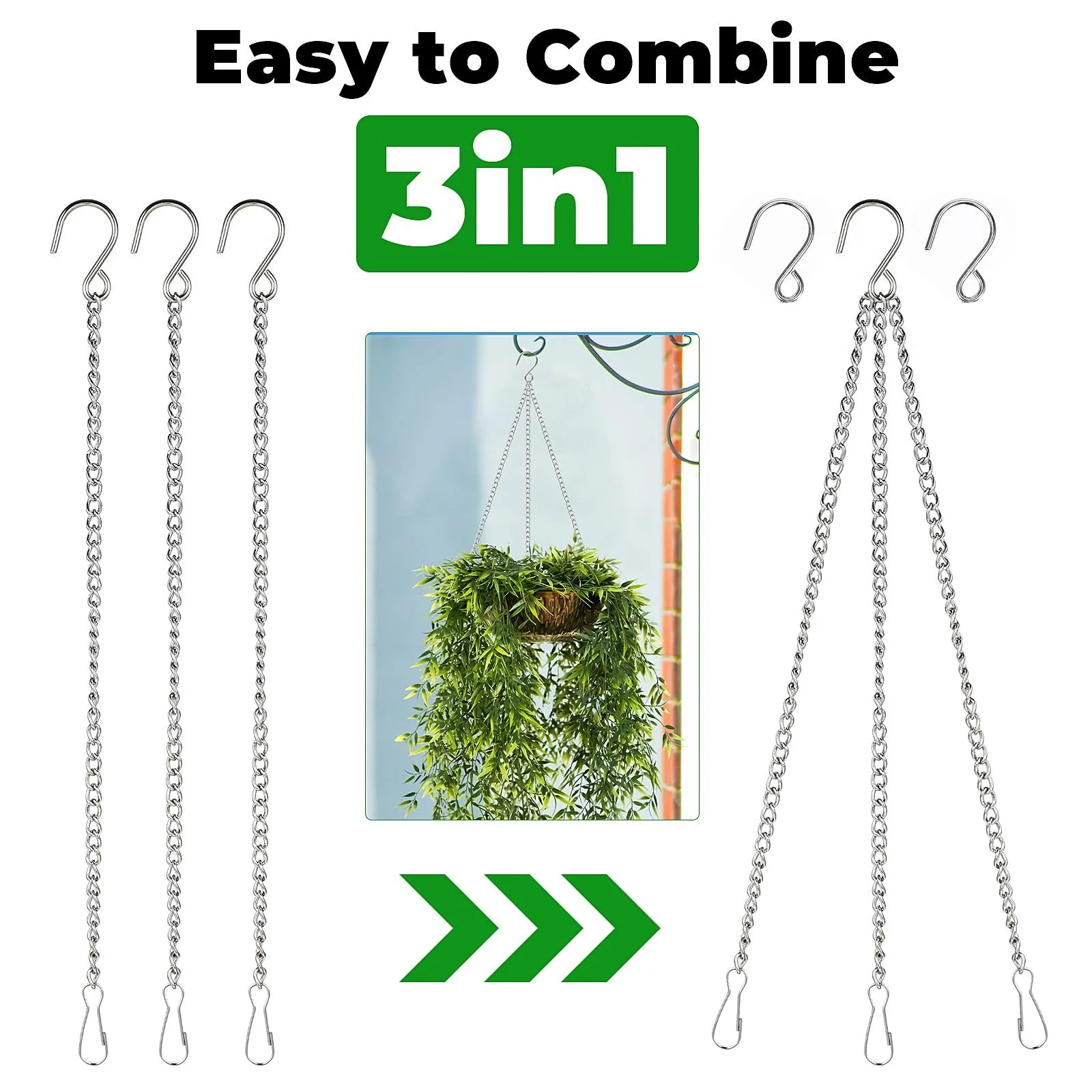 Ланцюги для підвісних кошиків 4 шт 25.7 см з кліпсами та S-подібними гачками сріблясті, фото №5