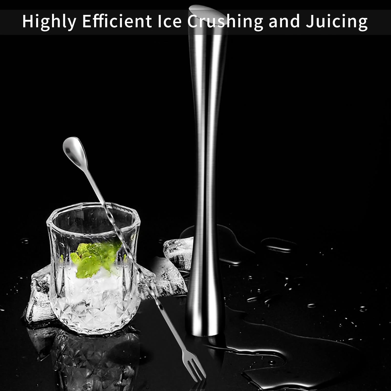 Мадлер FAEFTY з нержавіючої сталі з коктейльною ложкою, мадлер для мохіто, подрібнювач льоду, мадлер для кухні, бару, ресторану, 26 см, фото №2