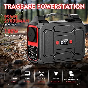 Портативная электростанция Powkey Tragbare 99Wh/27000mAh Tragbares Kraftwerk 100W Solargenerator mit 230V AC Ausgang/QC 3.0 18W USB/Typ-C für Camping Wohnmobile synthetic.ua - Фото 1