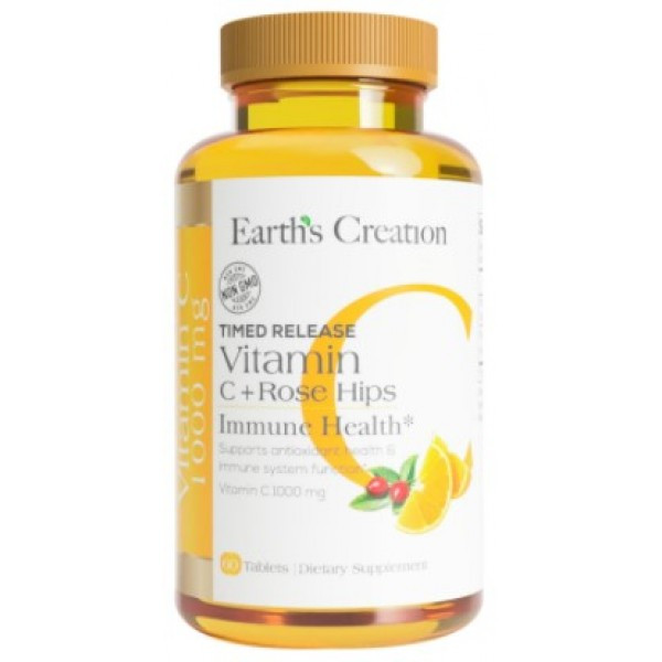 Витамин С Earth's Creation Vitamin C 1000 mg with rose hips 60 таблеток, фото №1